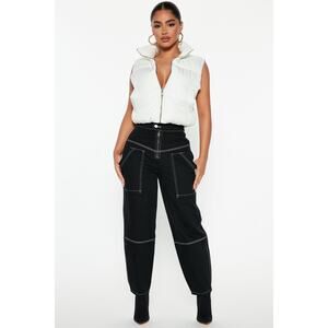 New 0 Fashion Nova‎ Black Utility Cargo Pants Jeans High Rise Fitted Pockets